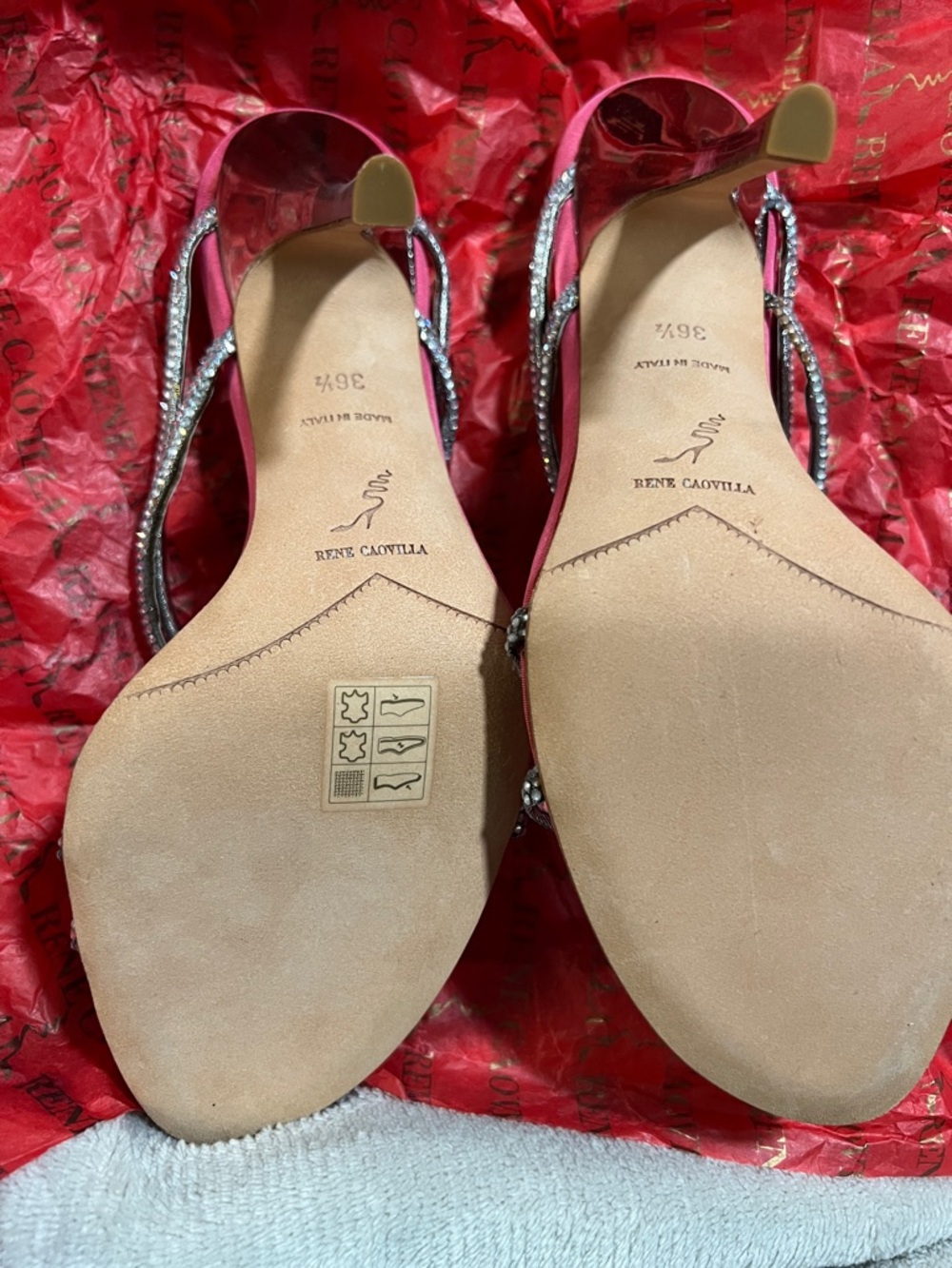 Rene Caovilla Silver and Pink Crystal-Embellished Satin Slide Sandals - Picture 4 of 4